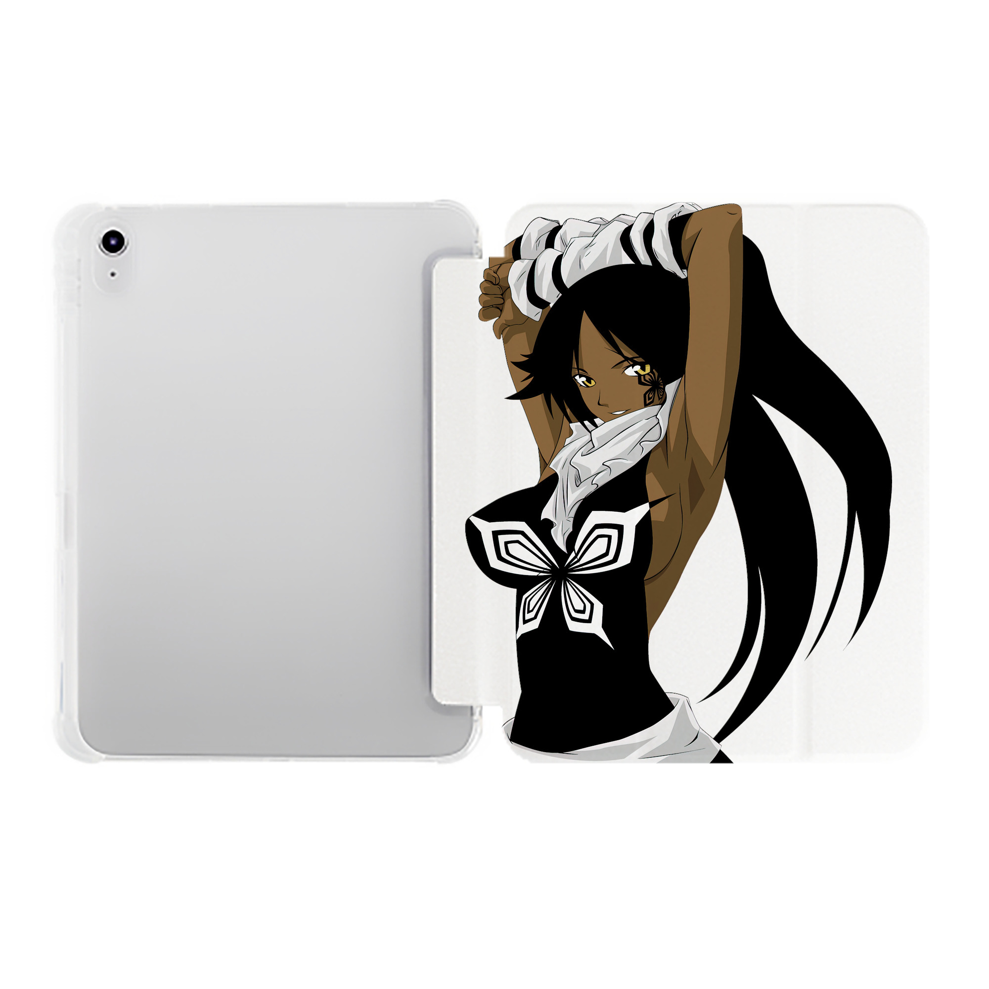（画像用） ブリーチ 四楓院 夜一（しほういん よるいち） BLEACH Shihouin Yoruichi IPad ケース ペン収納付き 三つ折りスタンド PUレザー×シリコン 対応機種9.5/10.5/10.9インチ